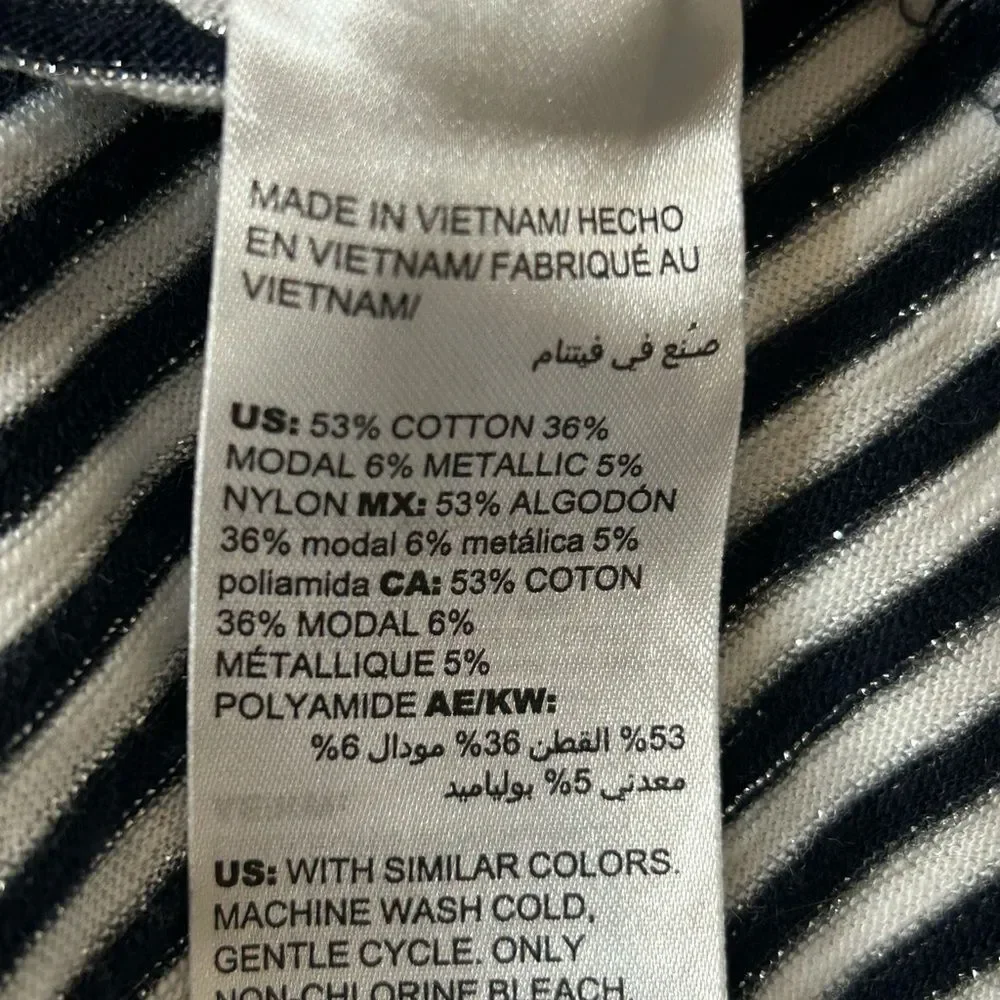 Chico's women Black and White Striped Top with Metallic Accents.cotton modal .